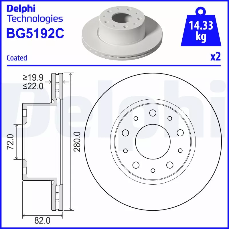 Jeu de 2 disques de frein arrière DELPHI BG5192C