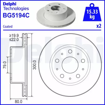 Jeu de 2 disques de frein arrière DELPHI BG5194C