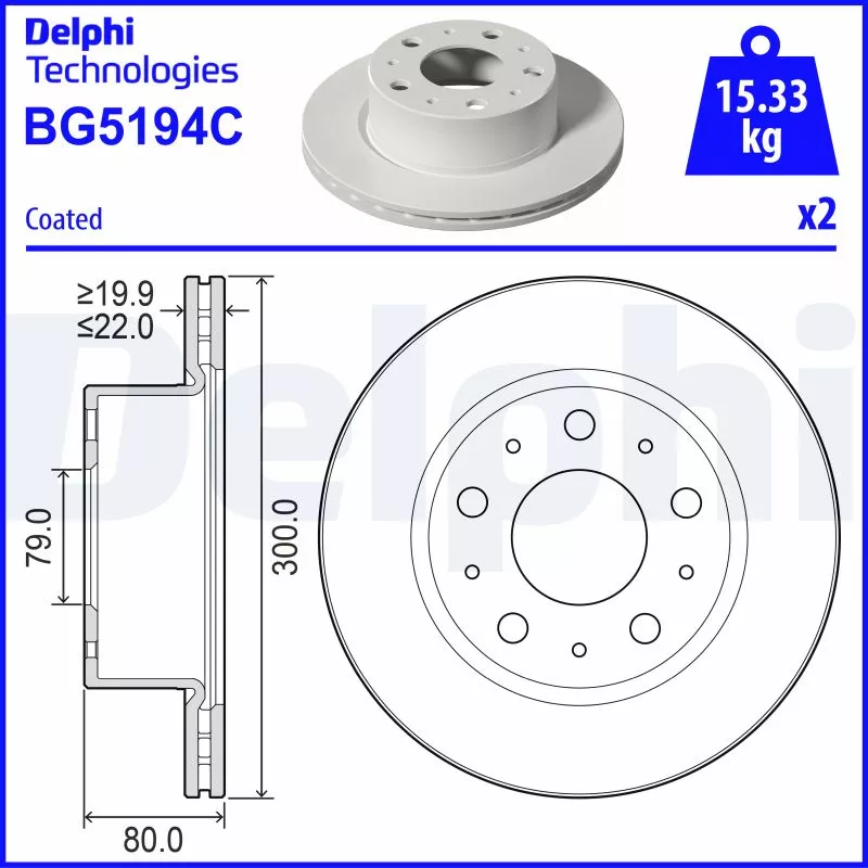 Jeu de 2 disques de frein arrière DELPHI BG5194C