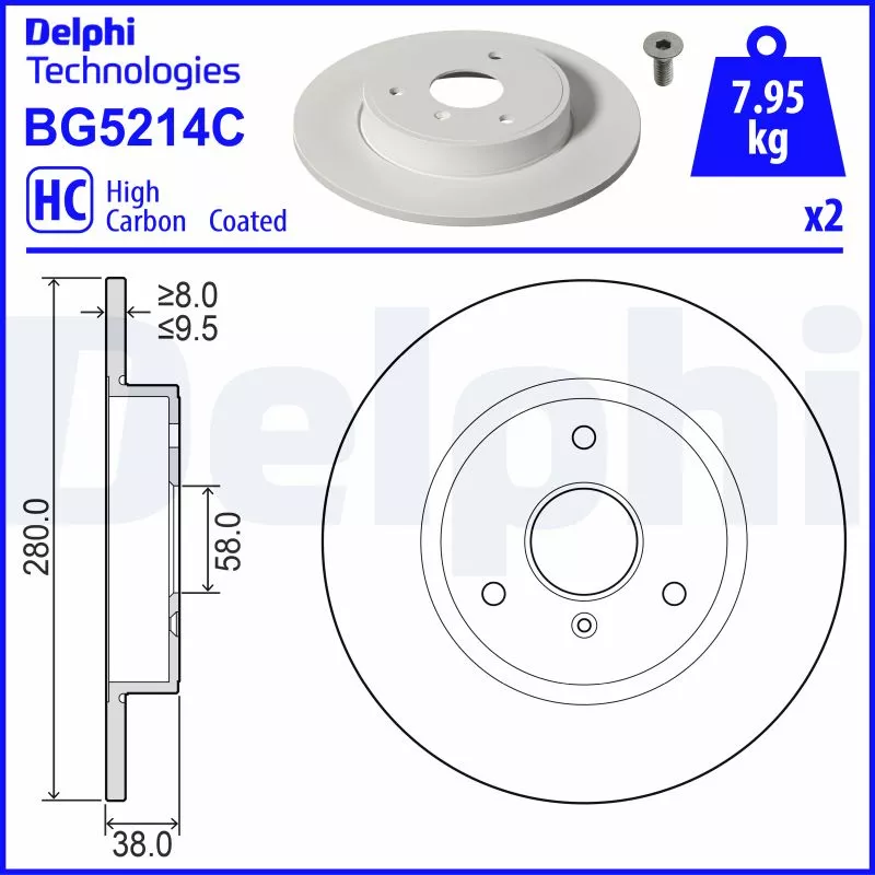 Jeu de 2 disques de frein avant DELPHI BG5214C