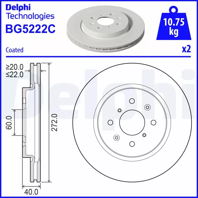 Jeu de 2 disques de frein avant DELPHI BG5222C