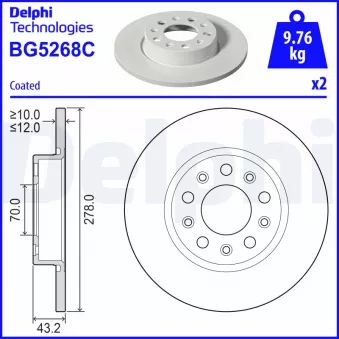 Jeu de 2 disques de frein arrière DELPHI BG5268C