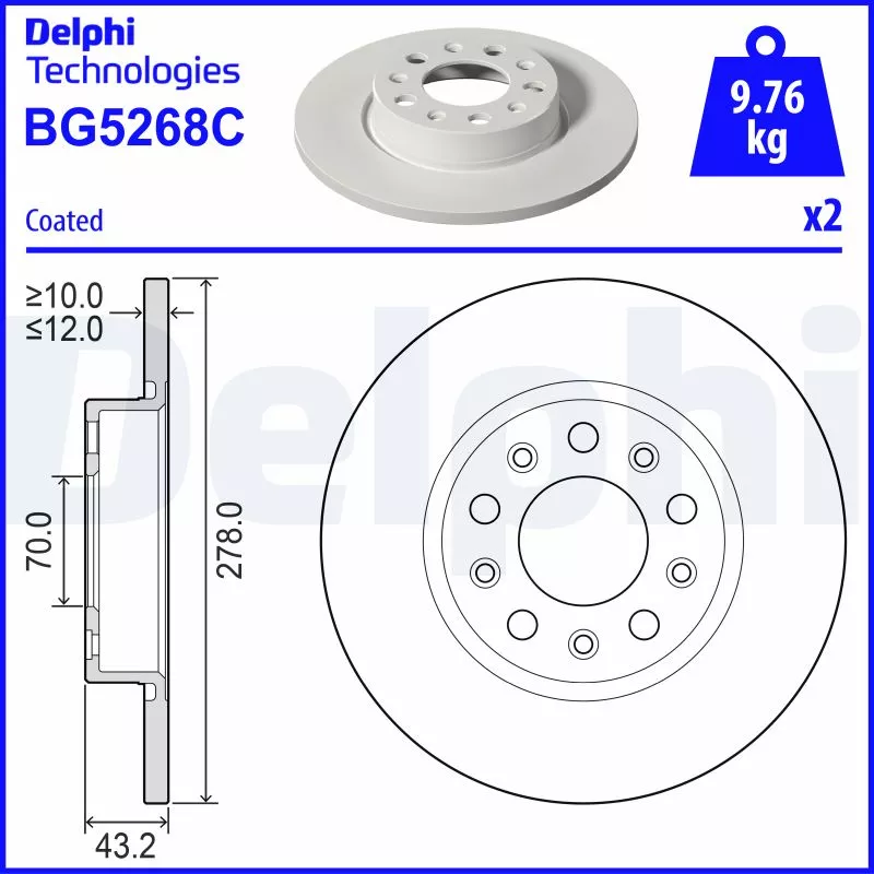 Jeu de 2 disques de frein arrière DELPHI BG5268C