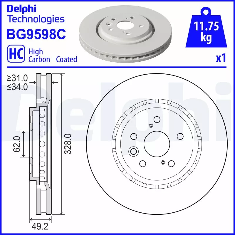 Jeu de 2 disques de frein avant DELPHI BG9598C