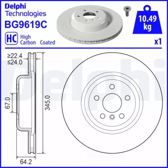 Jeu de 2 disques de frein arrière DELPHI BG9619C