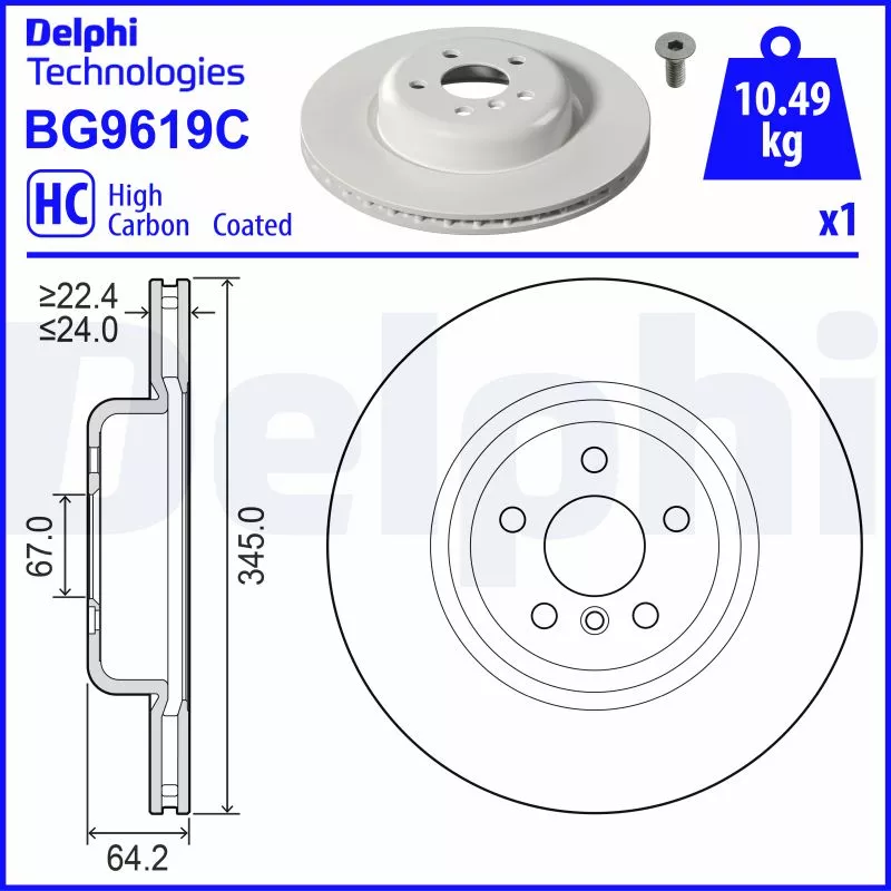 Jeu de 2 disques de frein arrière DELPHI BG9619C