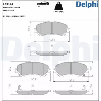 Jeu de 4 plaquettes de frein avant DELPHI LP3144