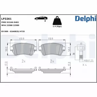 Jeu de 4 plaquettes de frein arrière DELPHI LP3261