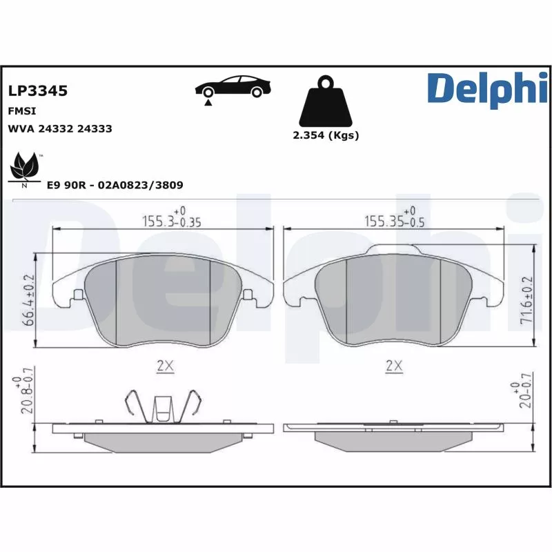 Jeu de 4 plaquettes de frein avant DELPHI LP3345