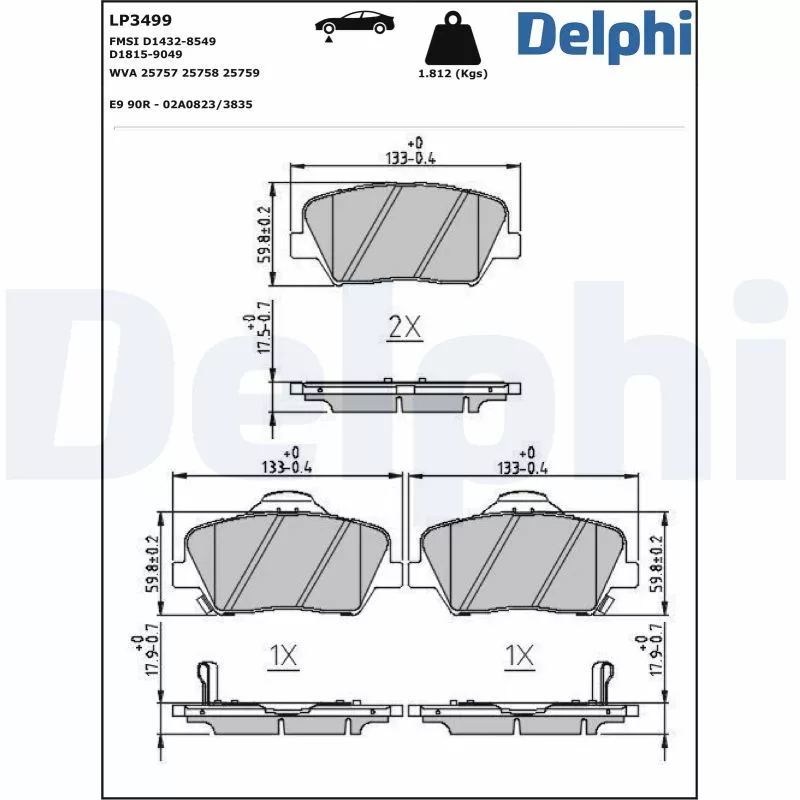 Jeu de 4 plaquettes de frein avant DELPHI LP3499