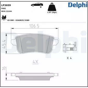 Jeu de 4 plaquettes de frein arrière DELPHI LP3659