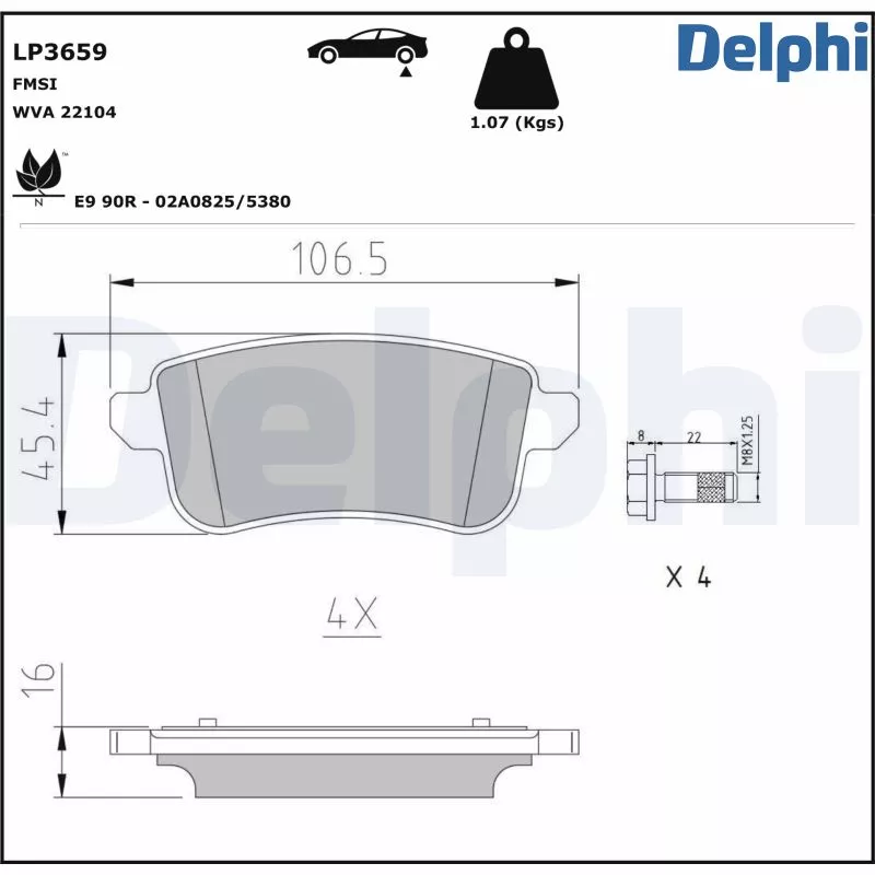 Jeu de 4 plaquettes de frein arrière DELPHI LP3659