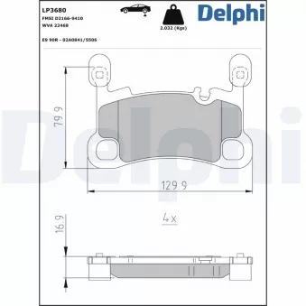 Jeu de 4 plaquettes de frein arrière DELPHI LP3680