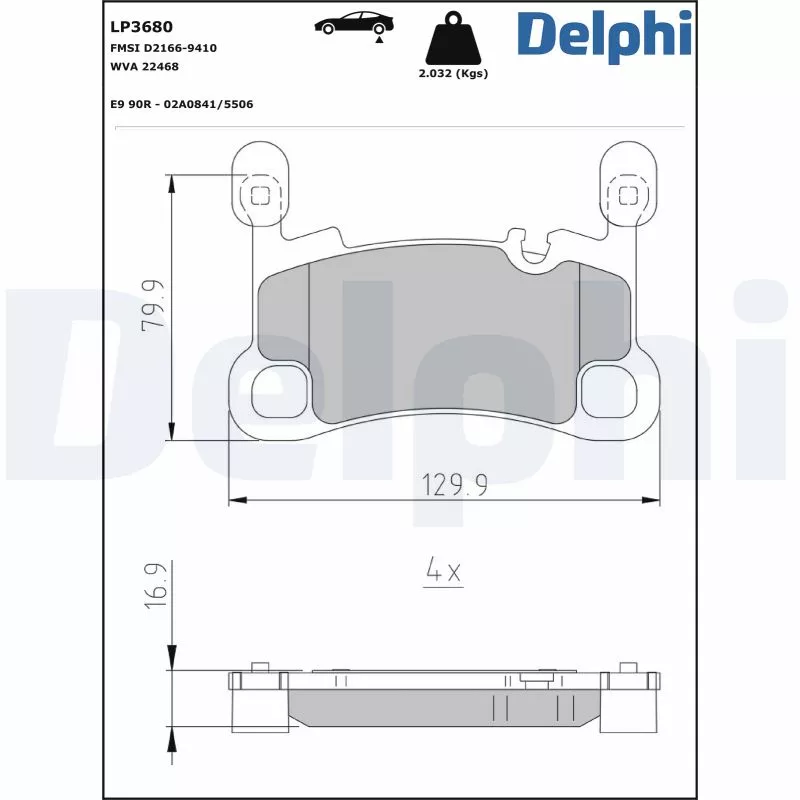 Jeu de 4 plaquettes de frein arrière DELPHI LP3680