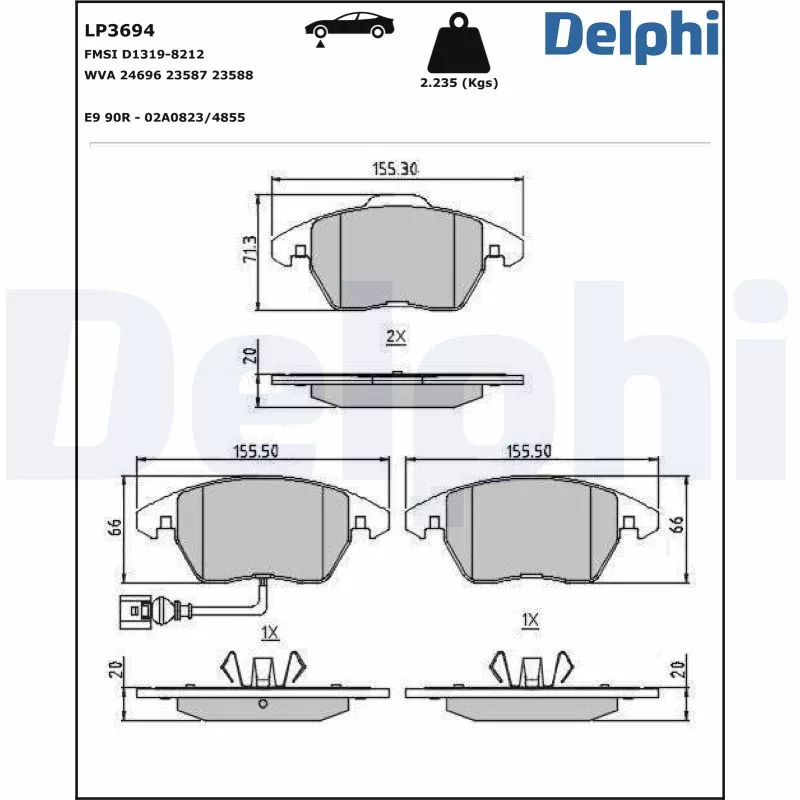 Jeu de 4 plaquettes de frein avant DELPHI LP3694