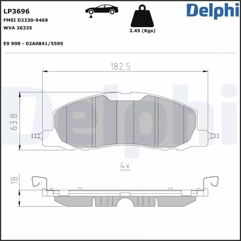 Jeu de 4 plaquettes de frein avant DELPHI LP3696
