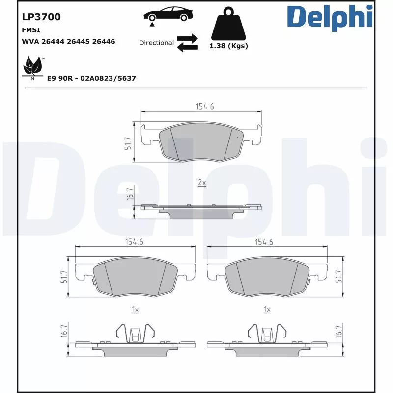 Jeu de 4 plaquettes de frein avant DELPHI LP3700