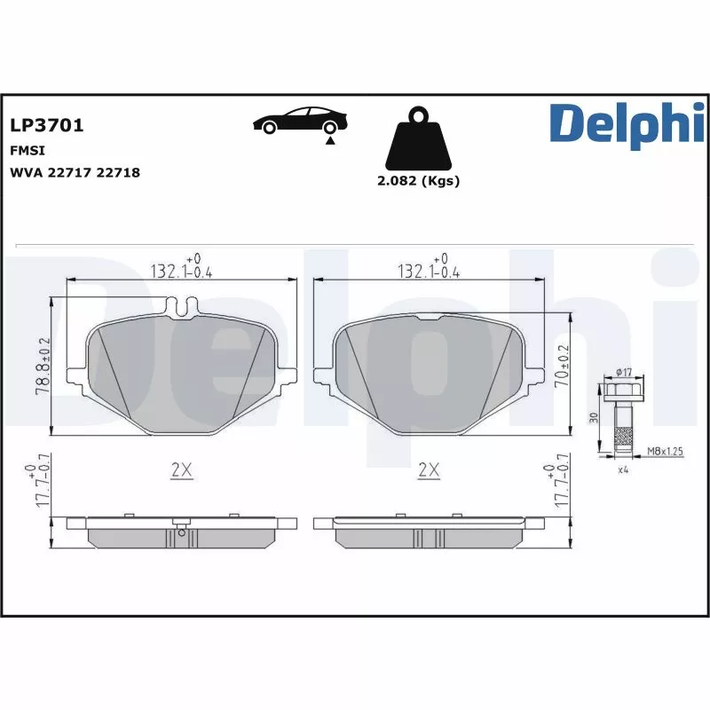 Jeu de 4 plaquettes de frein arrière DELPHI LP3701