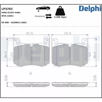 Jeu de 4 plaquettes de frein avant DELPHI LP3702