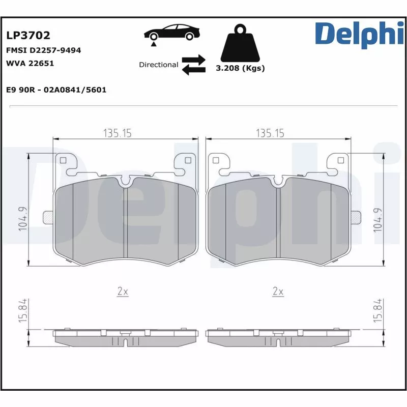 Jeu de 4 plaquettes de frein avant DELPHI LP3702