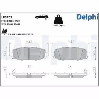 Jeu de 4 plaquettes de frein arrière DELPHI LP3703