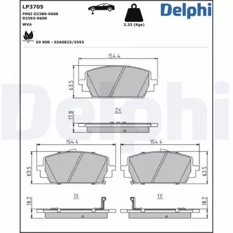 Jeu de 4 plaquettes de frein avant DELPHI