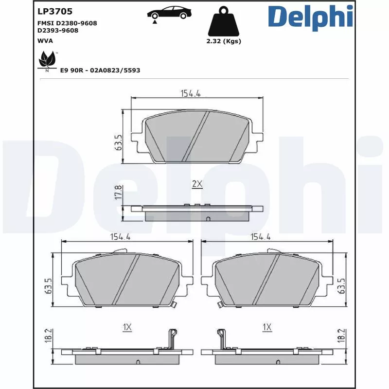 Jeu de 4 plaquettes de frein avant DELPHI LP3705