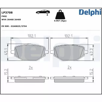 Jeu de 4 plaquettes de frein arrière DELPHI LP3708