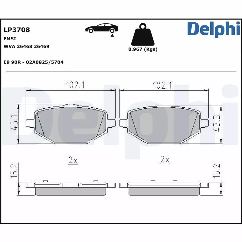 Jeu de 4 plaquettes de frein arrière DELPHI LP3708