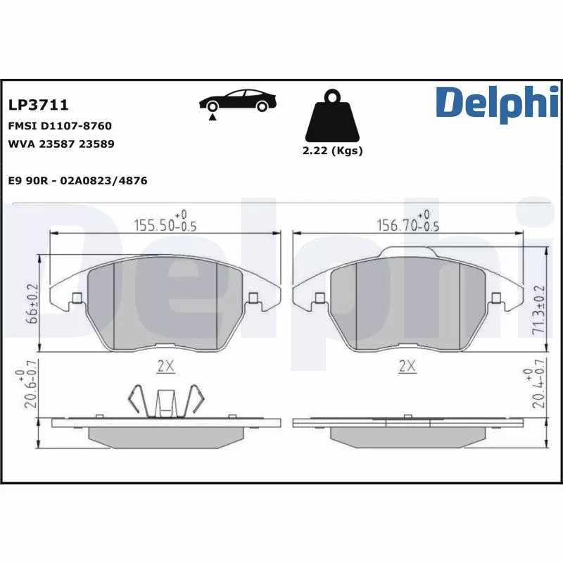 Jeu de 4 plaquettes de frein avant DELPHI LP3711