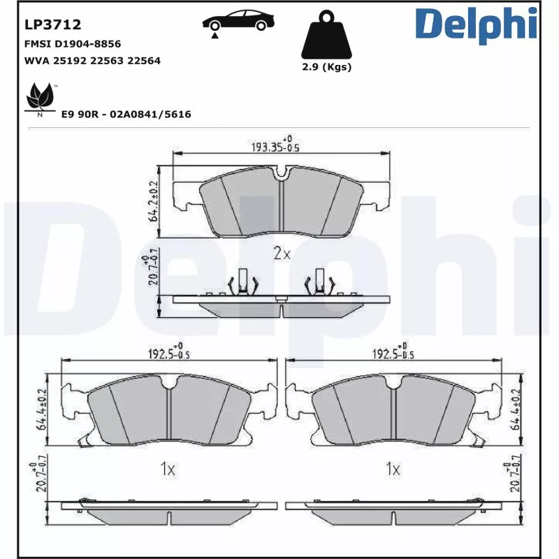 Jeu de 4 plaquettes de frein avant DELPHI LP3712