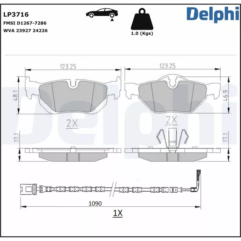 Jeu de 4 plaquettes de frein arrière DELPHI LP3716