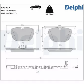 Jeu de 4 plaquettes de frein avant DELPHI LP3717