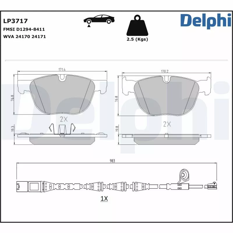 Jeu de 4 plaquettes de frein avant DELPHI LP3717
