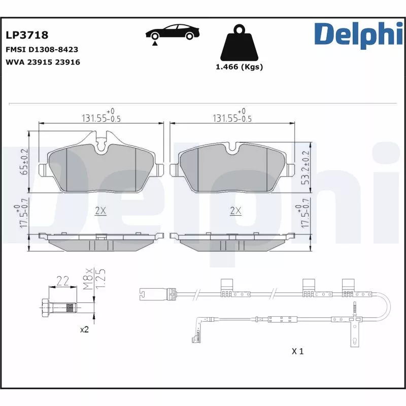 Jeu de 4 plaquettes de frein avant DELPHI LP3718