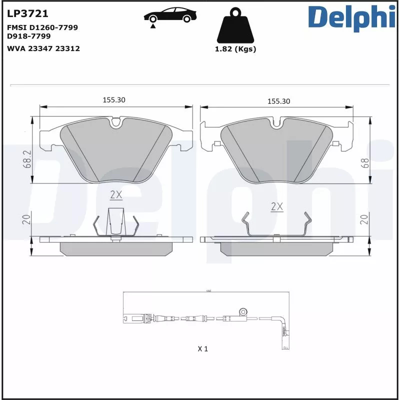 Jeu de 4 plaquettes de frein avant DELPHI LP3721