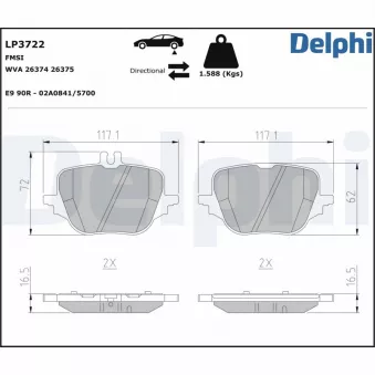 Jeu de 4 plaquettes de frein arrière DELPHI LP3722