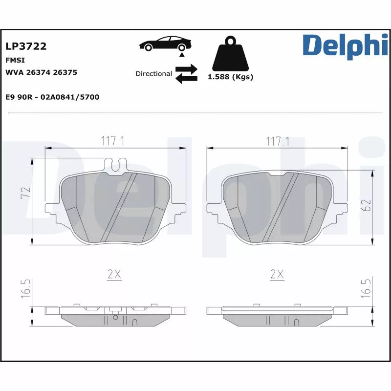 Jeu de 4 plaquettes de frein arrière DELPHI LP3722