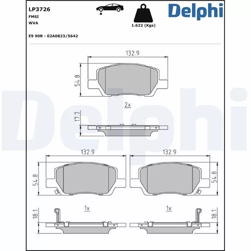 Jeu de 4 plaquettes de frein avant DELPHI LP3726