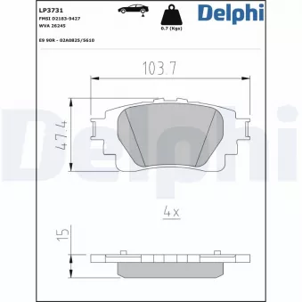 Jeu de 4 plaquettes de frein arrière DELPHI
