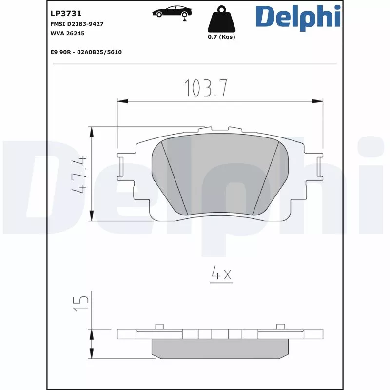 Jeu de 4 plaquettes de frein arrière DELPHI LP3731