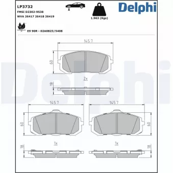 Jeu de 4 plaquettes de frein avant DELPHI
