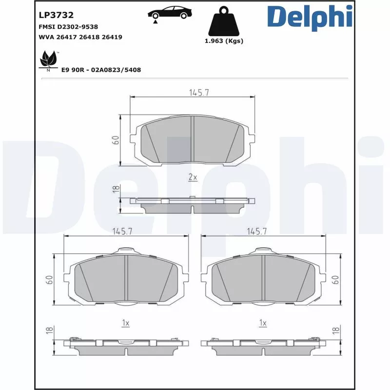 Jeu de 4 plaquettes de frein avant DELPHI LP3732