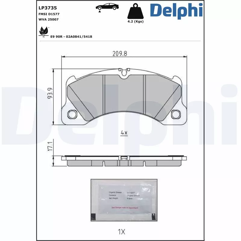 Jeu de 4 plaquettes de frein avant DELPHI LP3735