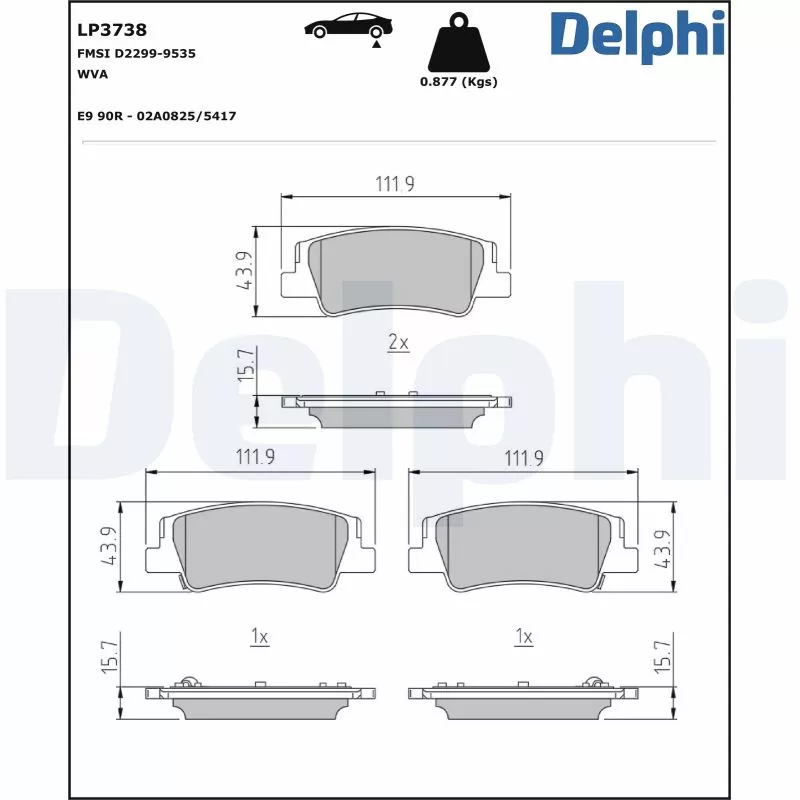 Jeu de 4 plaquettes de frein arrière DELPHI LP3738