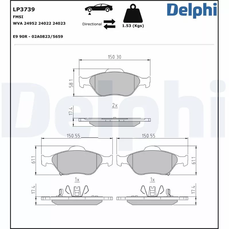 Jeu de 4 plaquettes de frein avant DELPHI LP3739