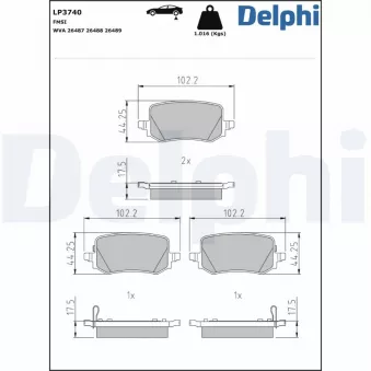 Jeu de 4 plaquettes de frein arrière DELPHI LP3740