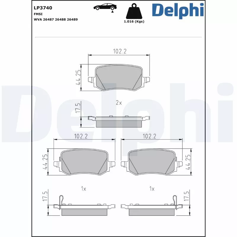 Jeu de 4 plaquettes de frein arrière DELPHI LP3740