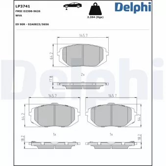 Jeu de 4 plaquettes de frein avant DELPHI LP3741