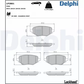 Jeu de 4 plaquettes de frein arrière DELPHI LP3801